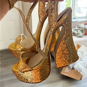 Gold Glitter Platform Heels